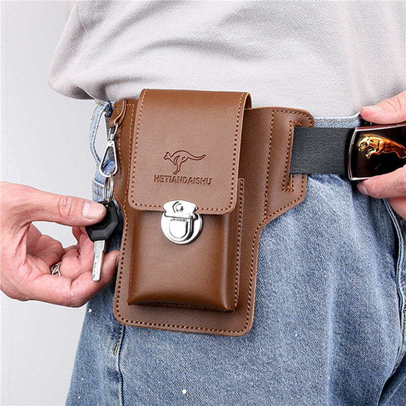 Leather Wallet Men - حقيبة حزام الهاتف للرجال ، حافظة