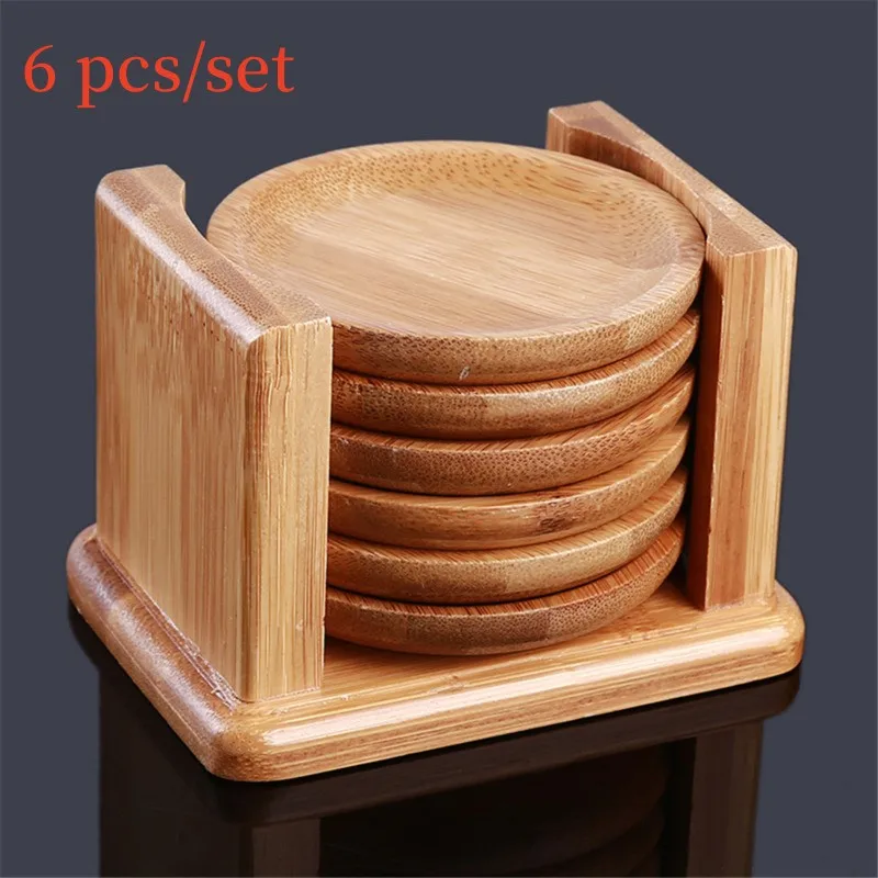 Marble Coaster Set - قاعدة أكواب خيزران مستديرة الشكل ،