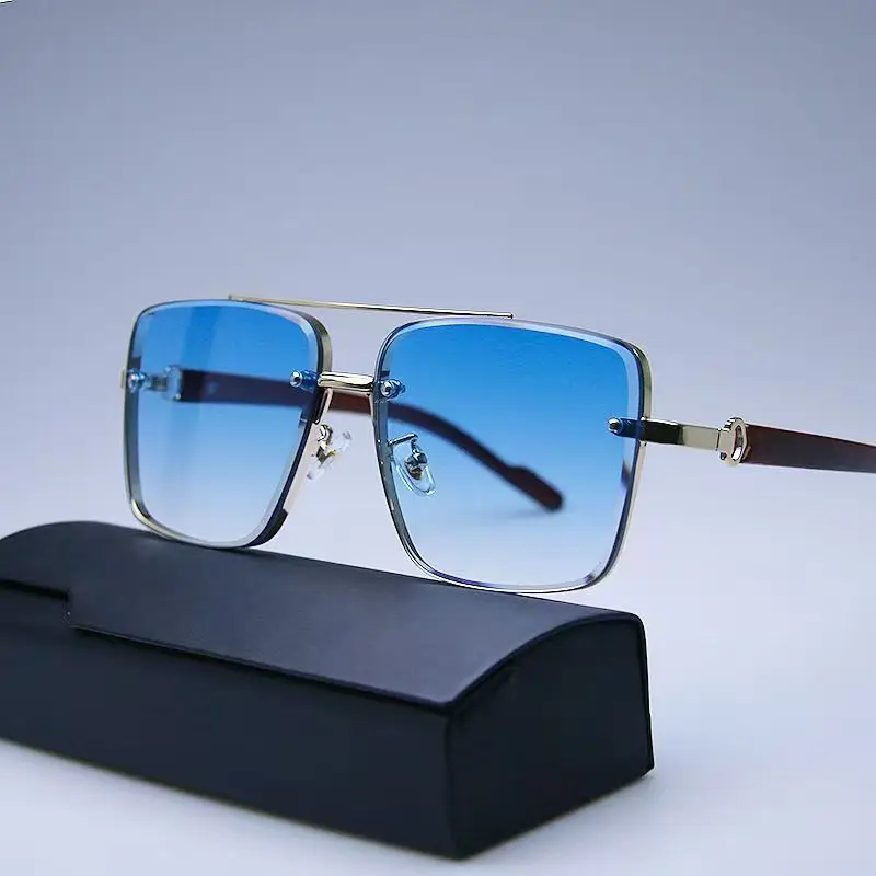 Designer Sunglasses - نظارات شمسية معدنية مربعة بتصميم عتيق