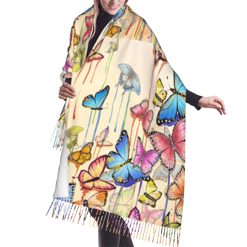 Cashmere Scarf - وشاح شتوي من الكشمير بتصميم فراشة